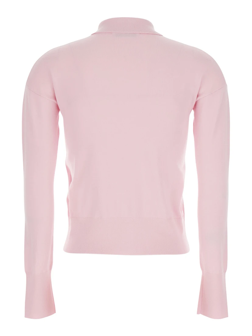 Medeola Pink Sweater with Polo Collar and Button Closure in Wool Blend Woman