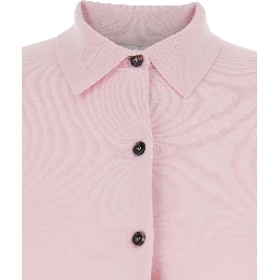 Medeola Pink Sweater with Polo Collar and Button Closure in Wool Blend Woman