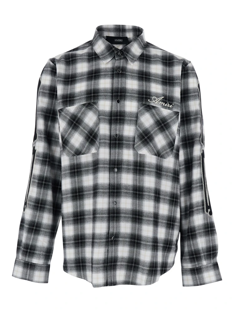 Multicolor Shirt with Classic Collar and All-Over Check Motif in Wool Man