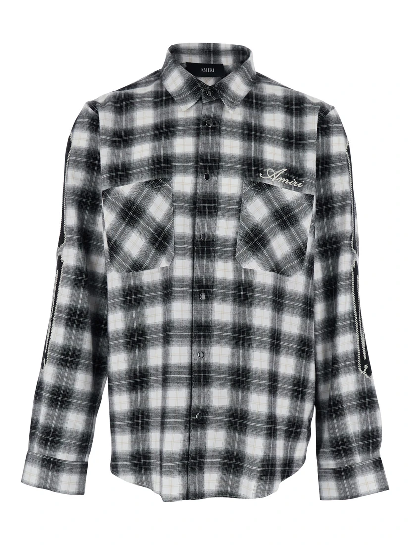 Multicolor Shirt with Classic Collar and All-Over Check Motif in Wool Man