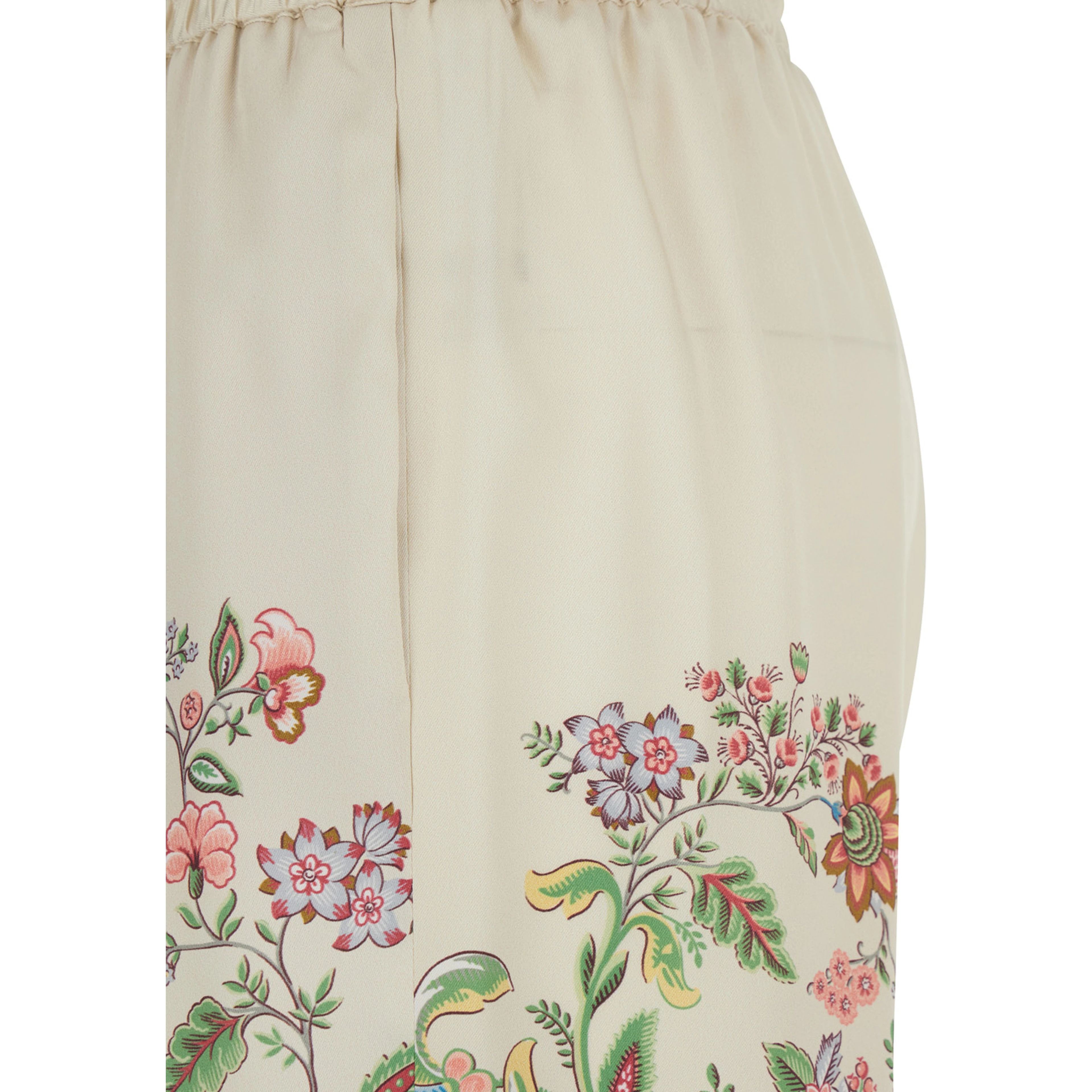 White Pants with Elastic Drawstring Waist and All-Over Floral Print in Tech Fabric Woman