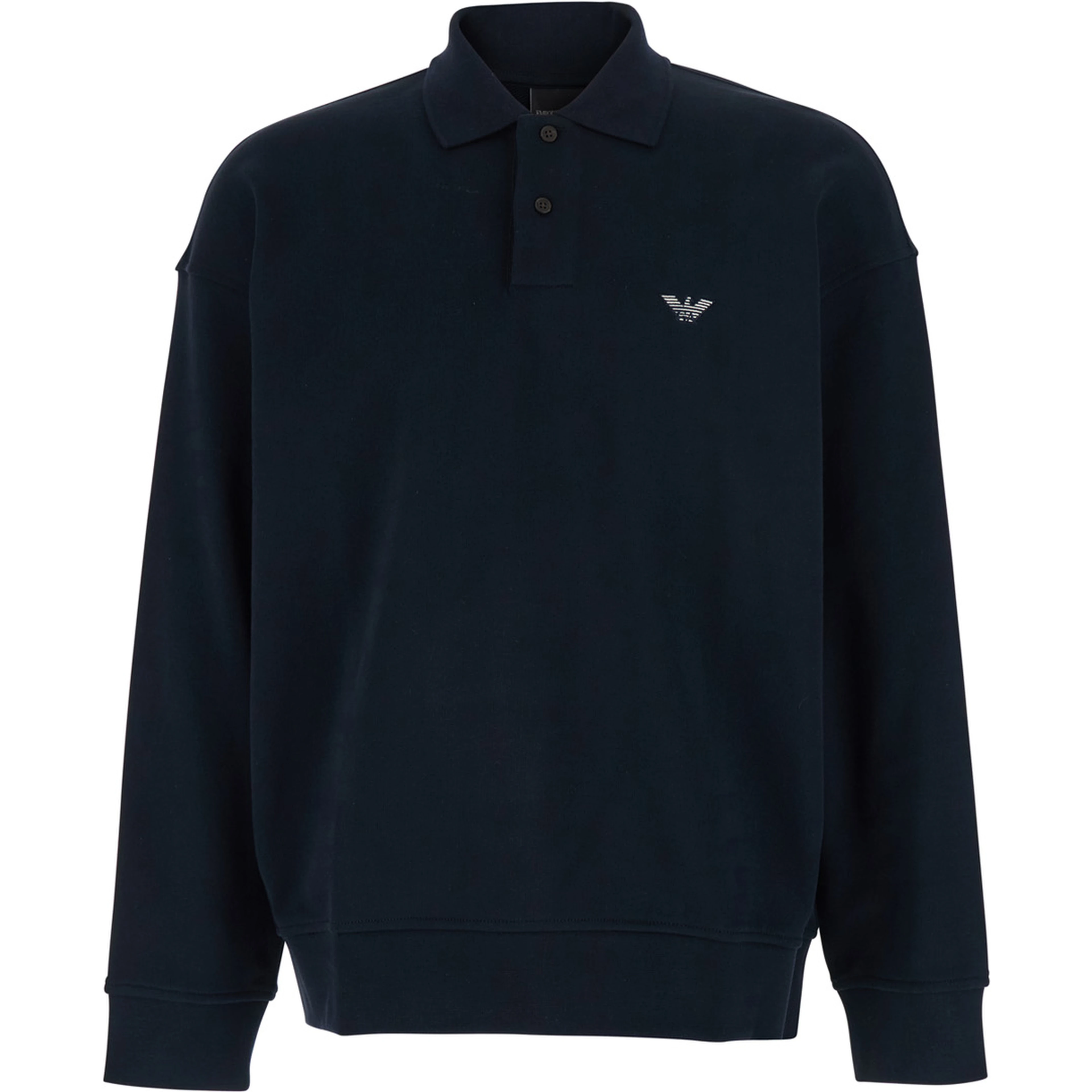 Blue Sweatshirt with Polo Shirt Style Collar and Logo Embroidery on the Front in Cotton Man