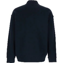 Blue Sweatshirt with Polo Shirt Style Collar and Logo Embroidery on the Front in Cotton Man