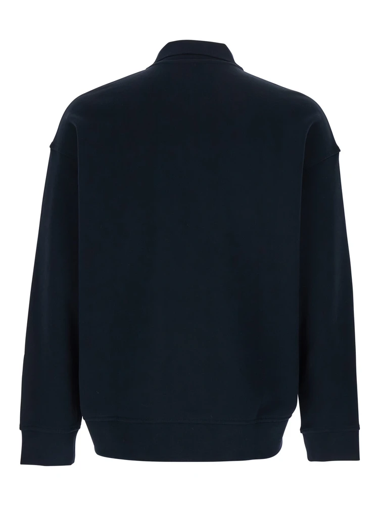 Blue Sweatshirt with Polo Shirt Style Collar and Logo Embroidery on the Front in Cotton Man alternative