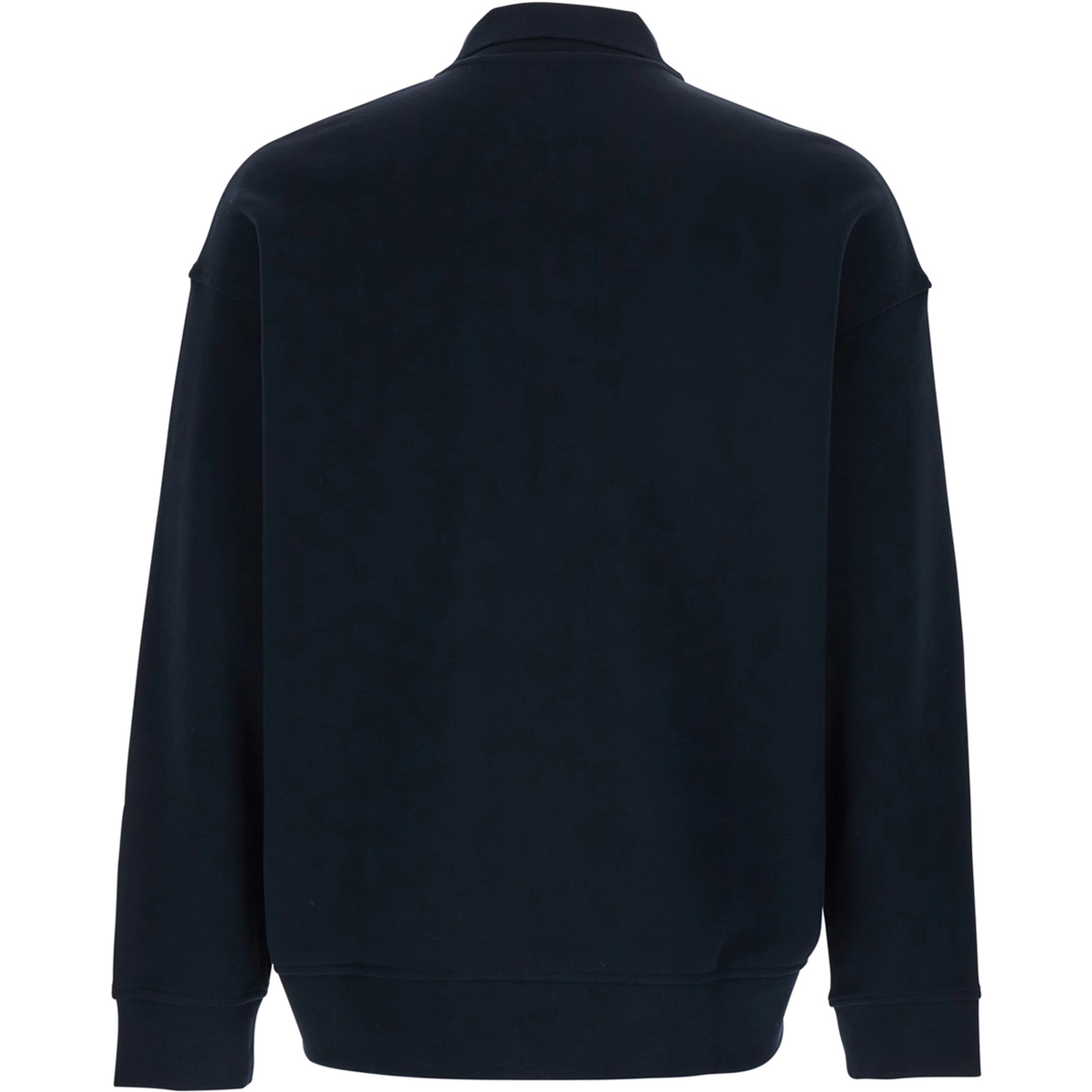 Blue Sweatshirt with Polo Shirt Style Collar and Logo Embroidery on the Front in Cotton Man