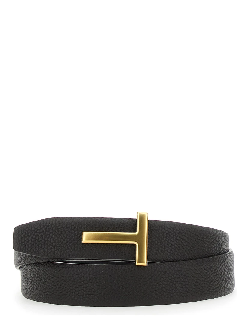 Brown Belt with T-Plaque on the Front in Grained Leather Man