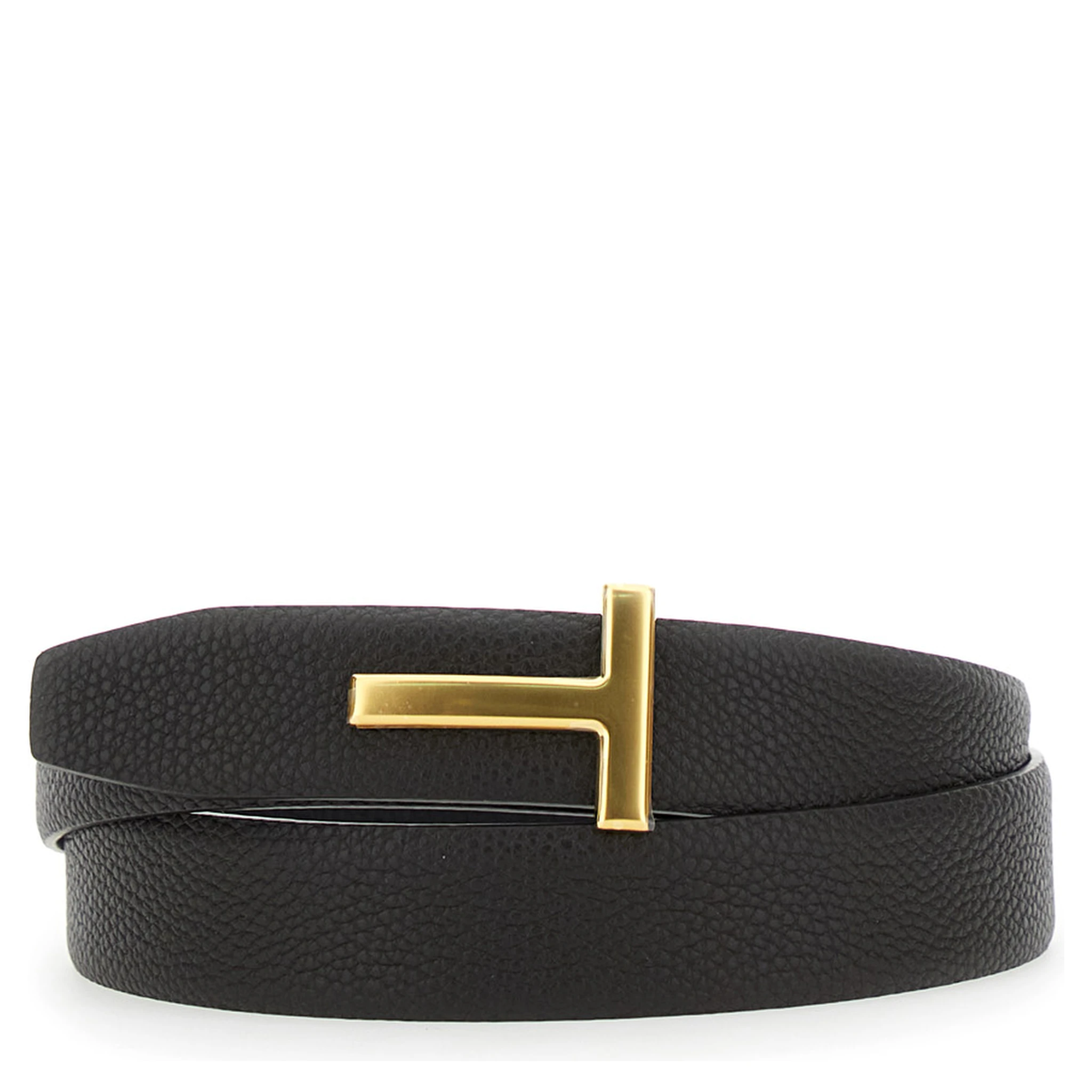 Brown Belt with T-Plaque on the Front in Grained Leather Man