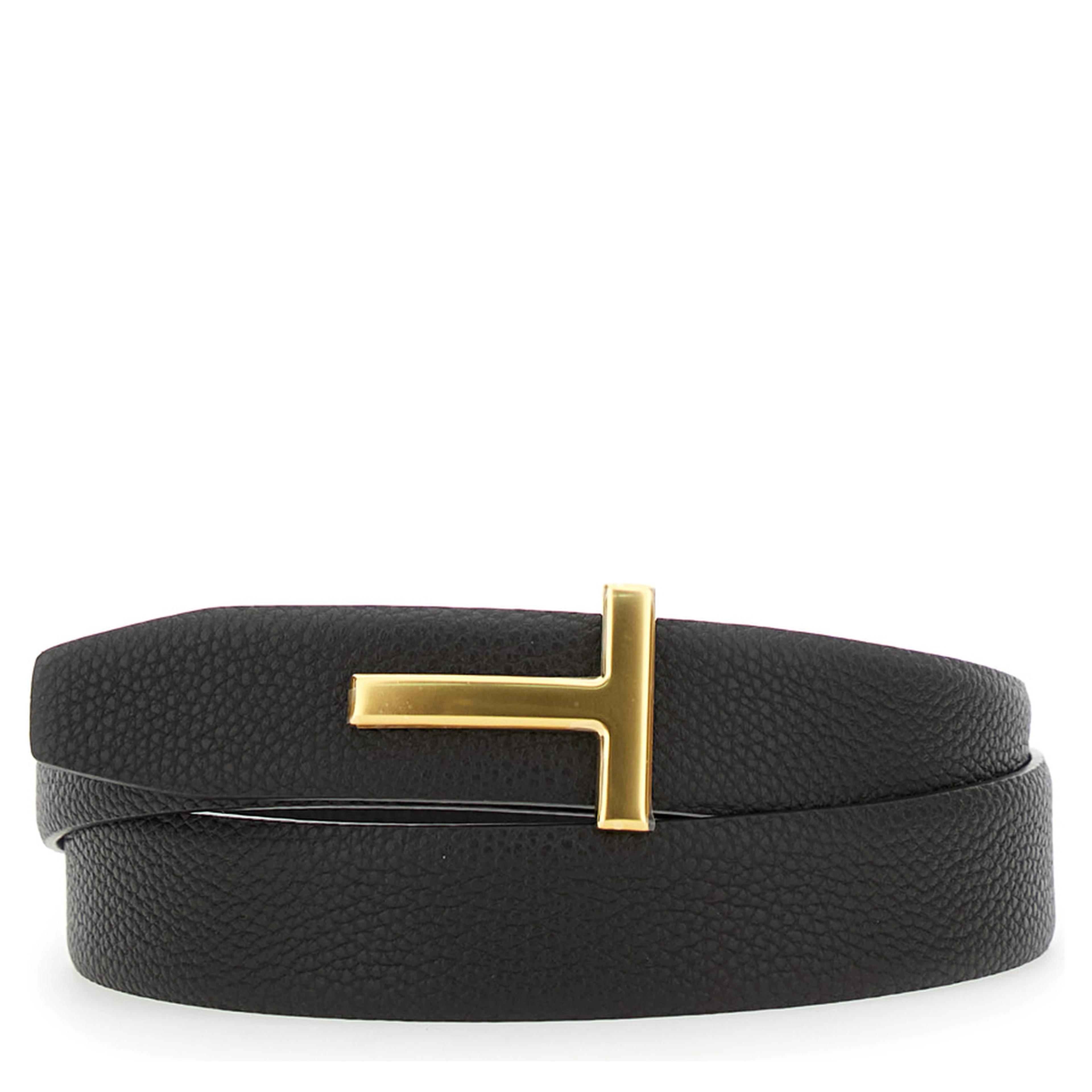 Brown Belt with T-Plaque on the Front in Grained Leather Man