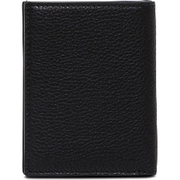 حامل بطاقات أسود اللون، مزين بشعار بارز في الأمام، مصنوع من الجلد المحبب، للرجال