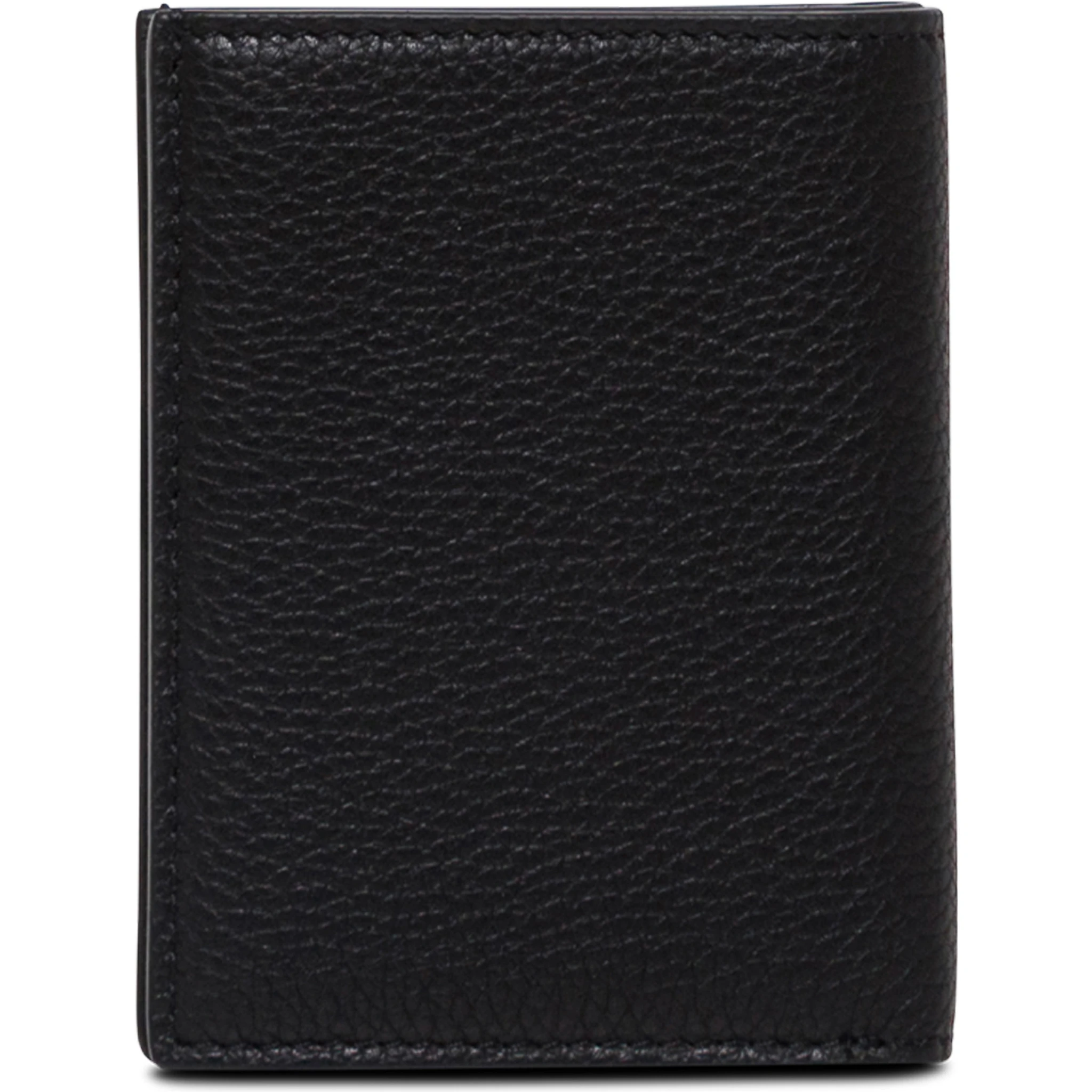 حامل بطاقات أسود اللون، مزين بشعار بارز في الأمام، مصنوع من الجلد المحبب، للرجال