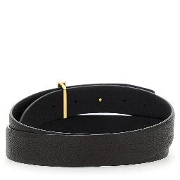 Brown Belt with T-Plaque on the Front in Grained Leather Man