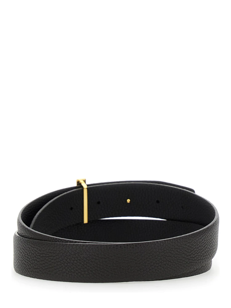 Brown Belt with T-Plaque on the Front in Grained Leather Man alternative