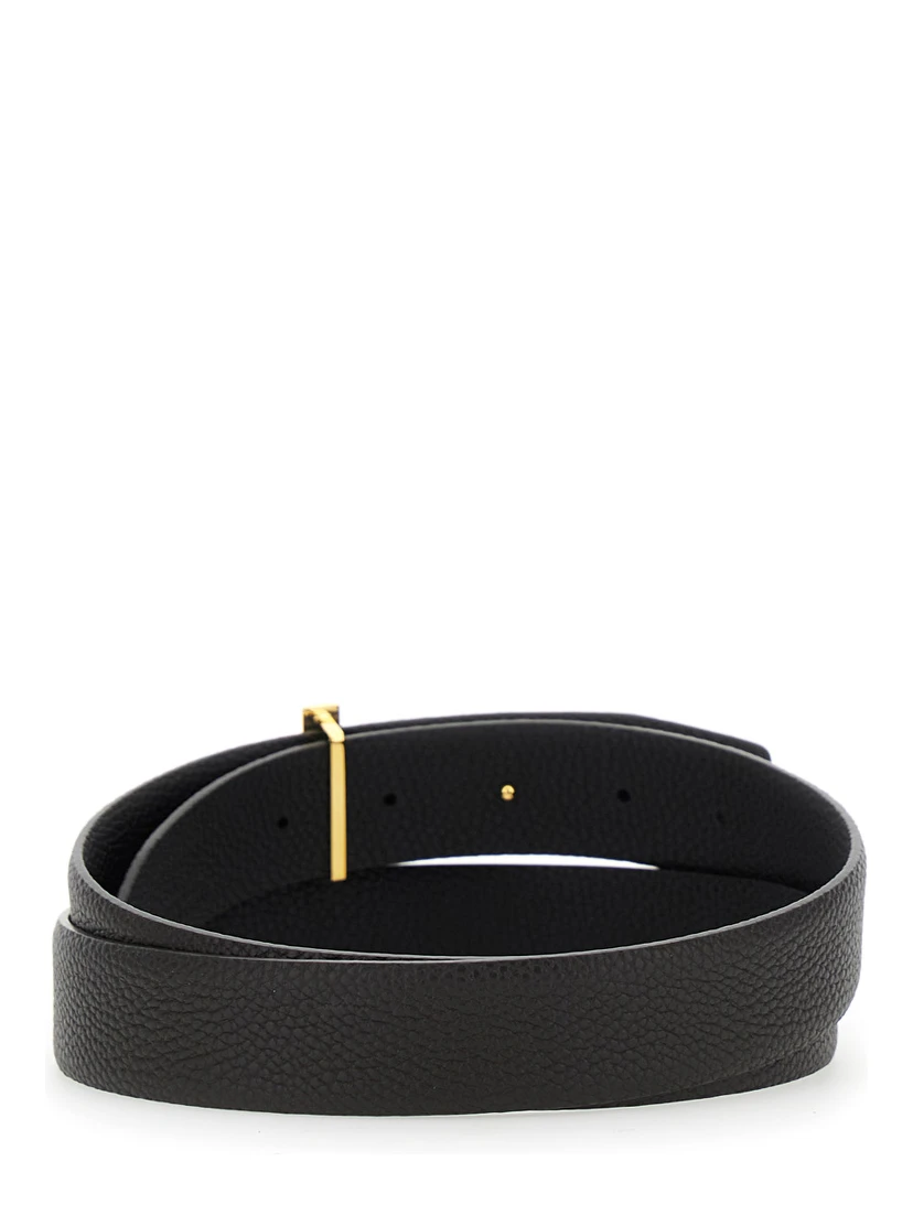 Brown Belt with T-Plaque on the Front in Grained Leather Man