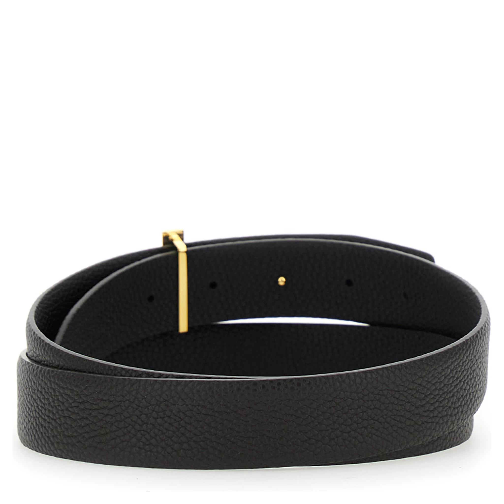 Brown Belt with T-Plaque on the Front in Grained Leather Man