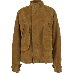 Beige Jacket with High Neck and Logo Patch on the Rear in Suede Woman