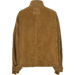 Beige Jacket with High Neck and Logo Patch on the Rear in Suede Woman