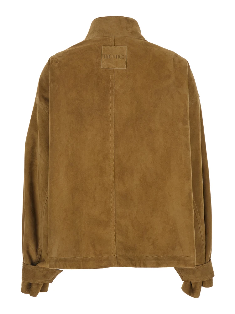 Beige Jacket with High Neck and Logo Patch on the Rear in Suede Woman alternative