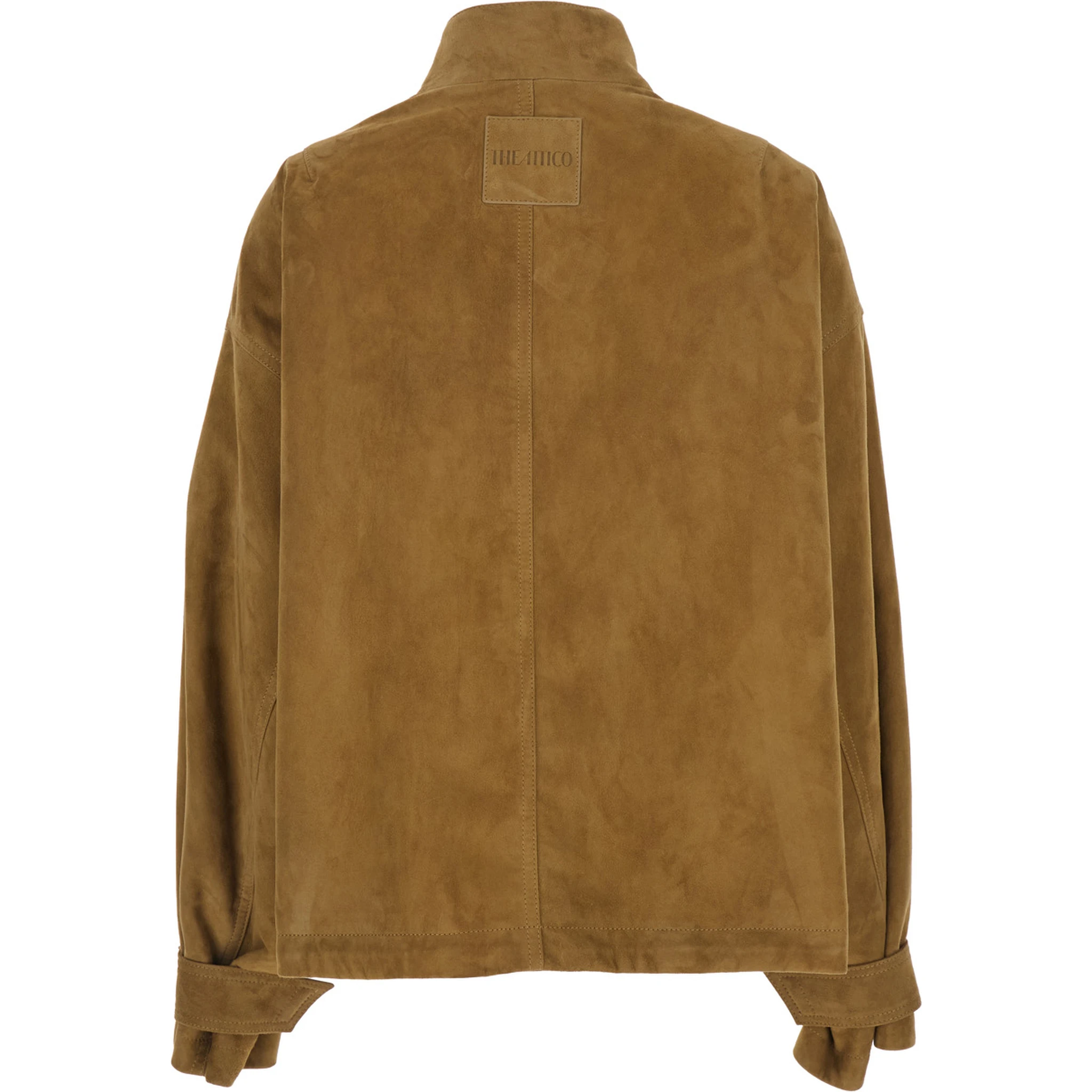 Beige Jacket with High Neck and Logo Patch on the Rear in Suede Woman