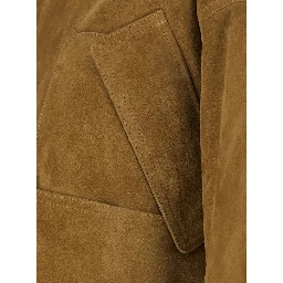 Beige Jacket with High Neck and Logo Patch on the Rear in Suede Woman