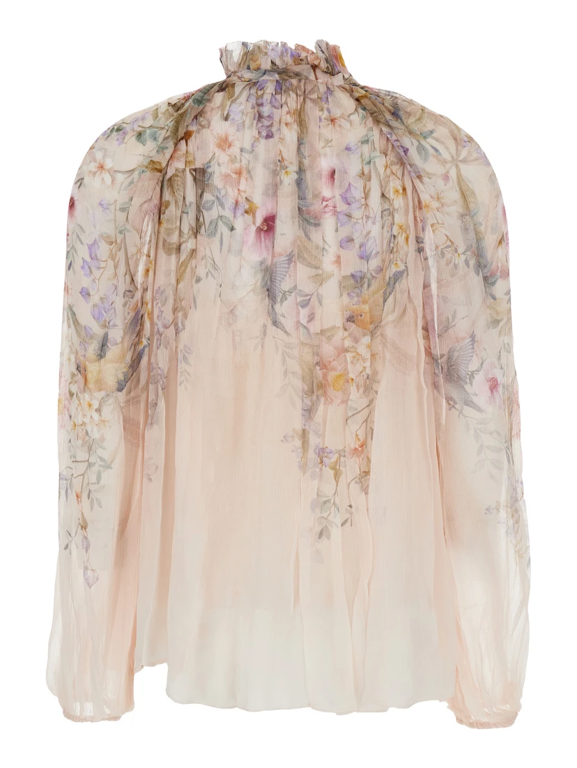 Rebellion Multicolor Blouse with Bow Detail on the Front and All-Over Floral Motif in Viscose Woman