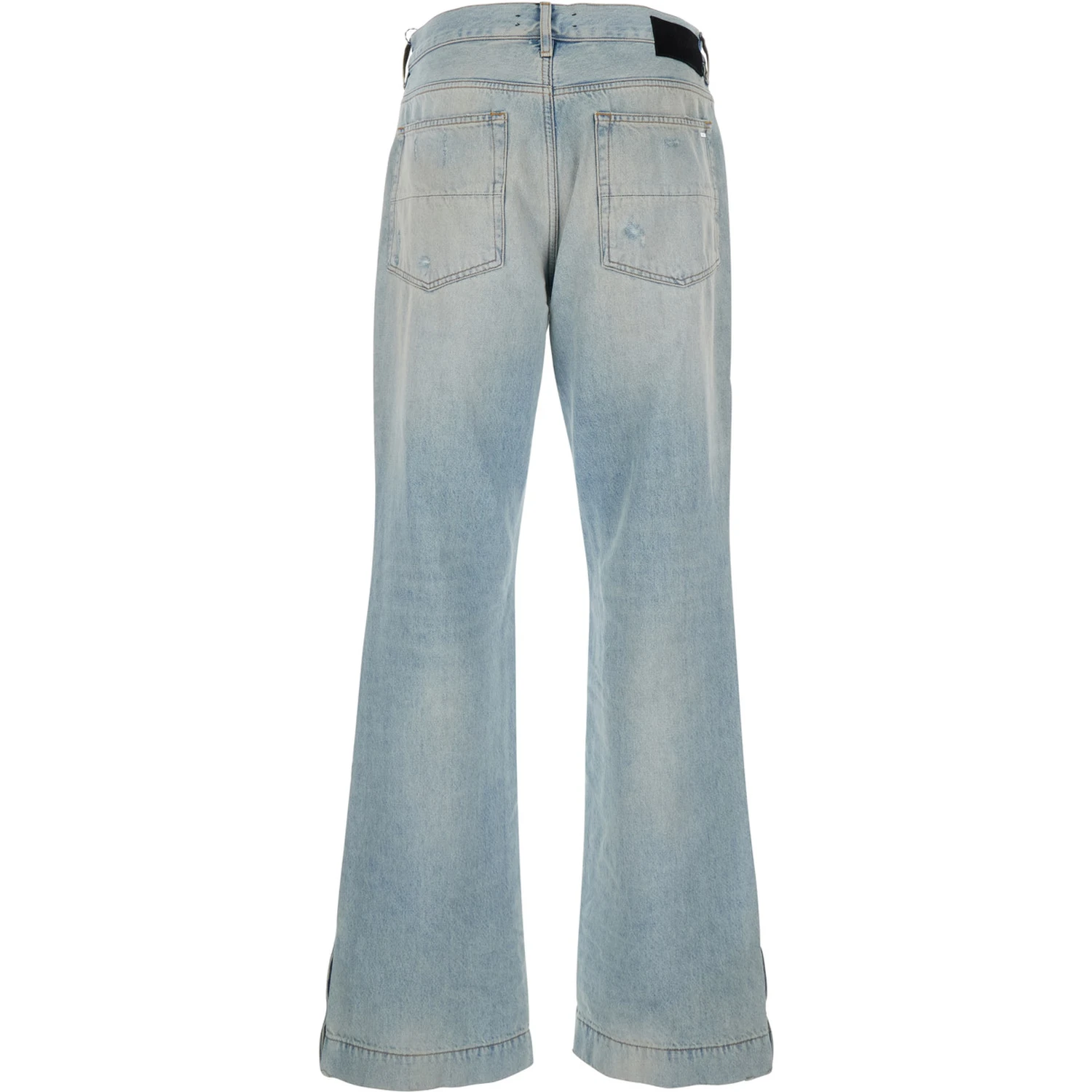 Light Bliue Jeans with Flared Leg and Ripped Details in Denim Man