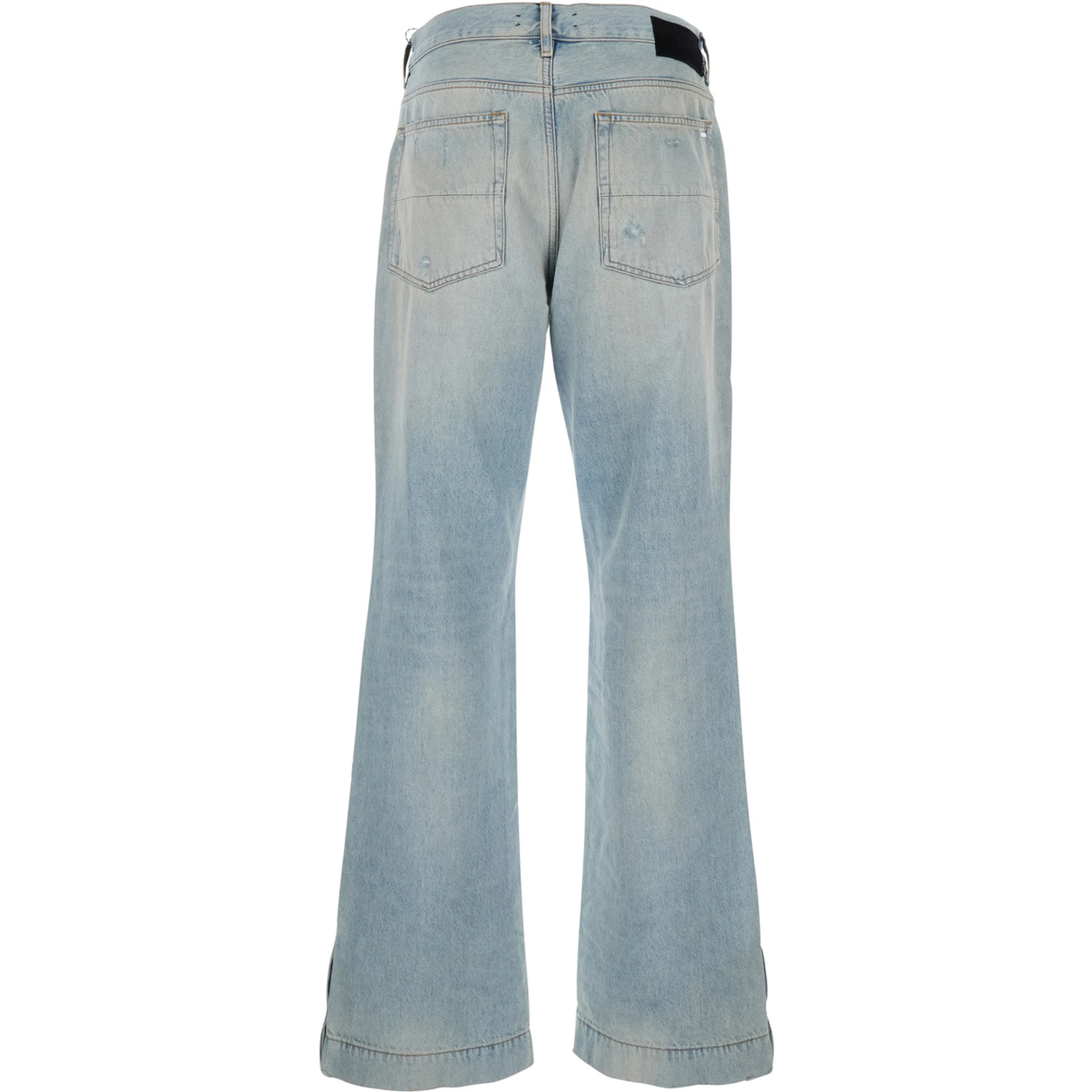 Light Bliue Jeans with Flared Leg and Ripped Details in Denim Man