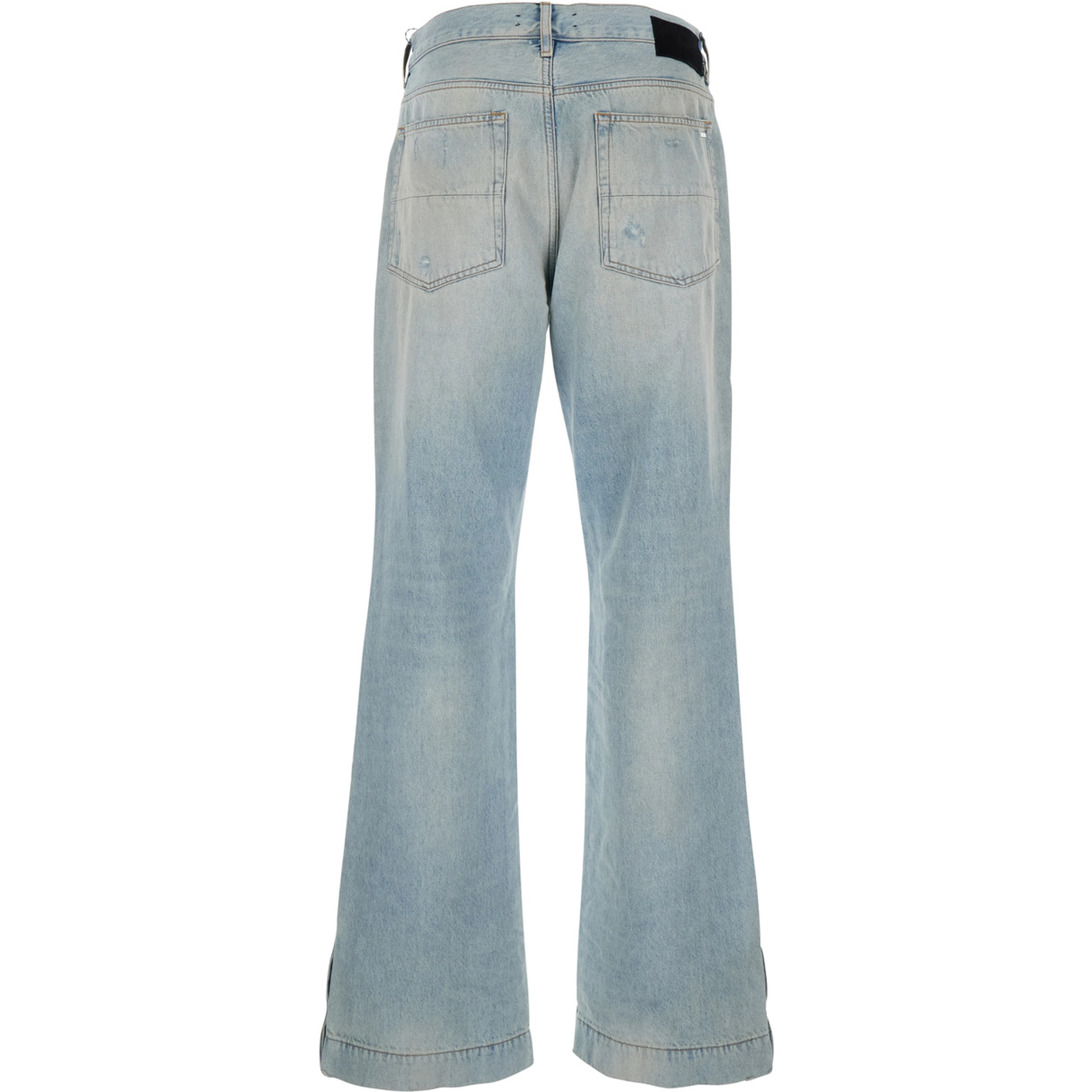Light Bliue Jeans with Flared Leg and Ripped Details in Denim Man