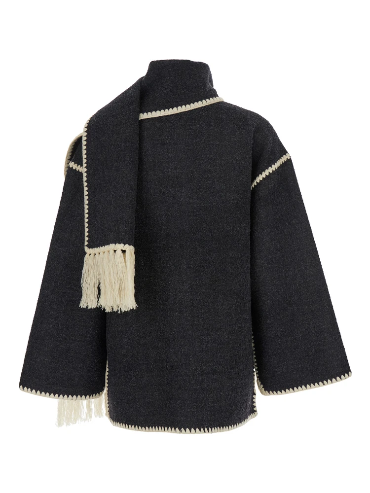 Black Jacket with Scarf Detail on the Front in Wool Blend Woman alternative