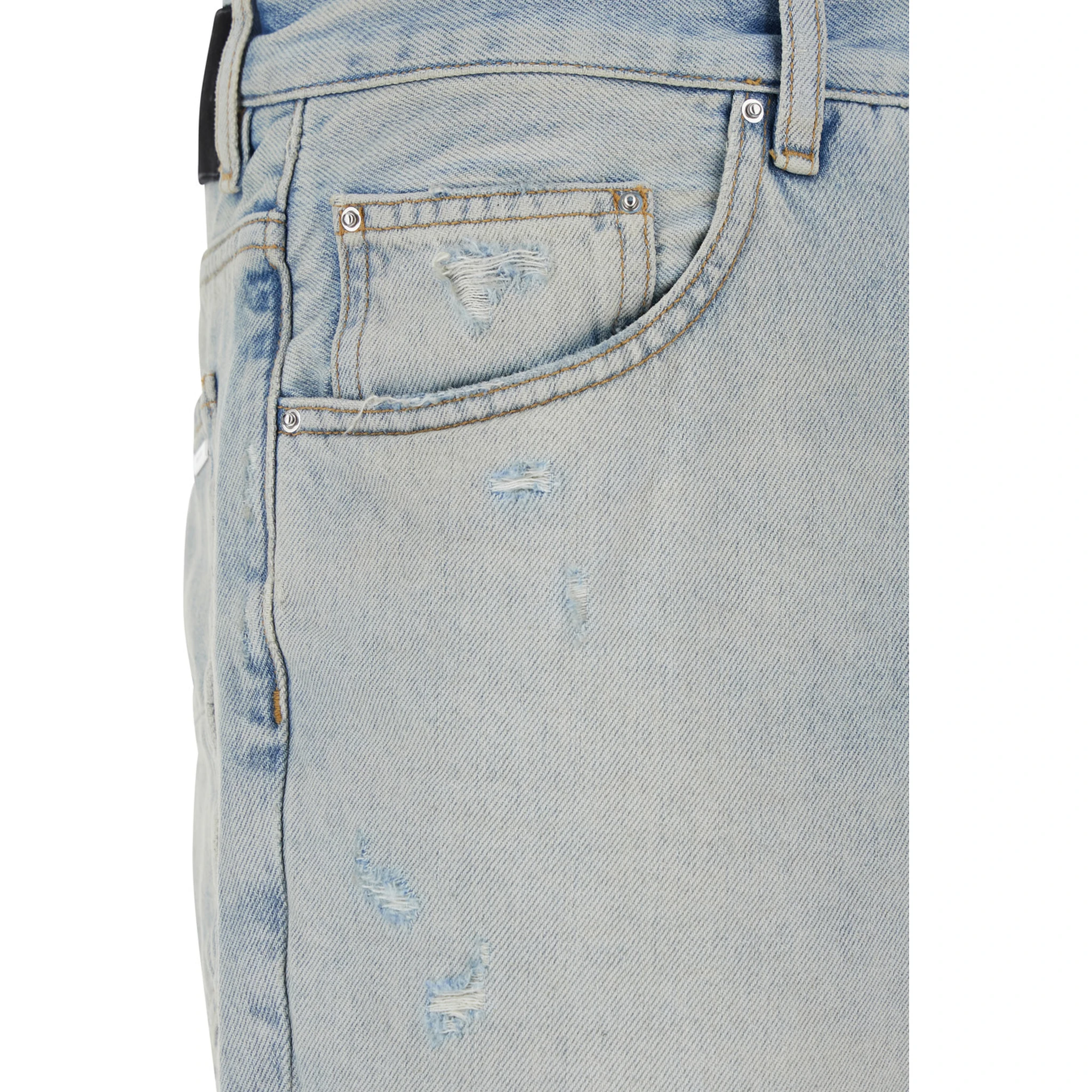 Light Bliue Jeans with Flared Leg and Ripped Details in Denim Man