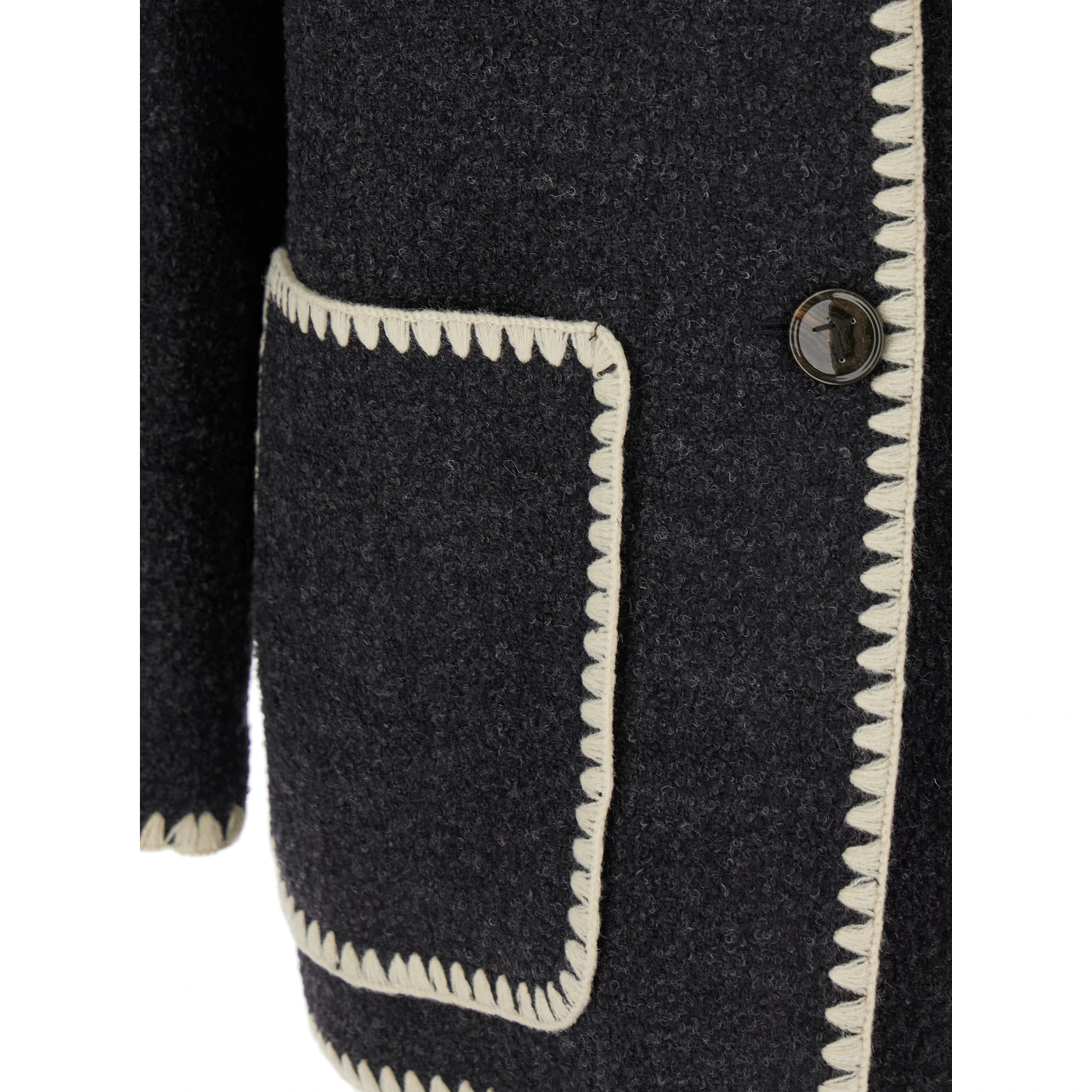 Black Jacket with Scarf Detail on the Front in Wool Blend Woman