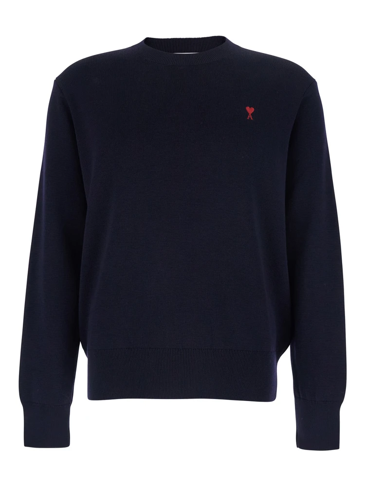 Blue Crewneck Sweater with ADC Embroidery on the Front in Wool Blend Man