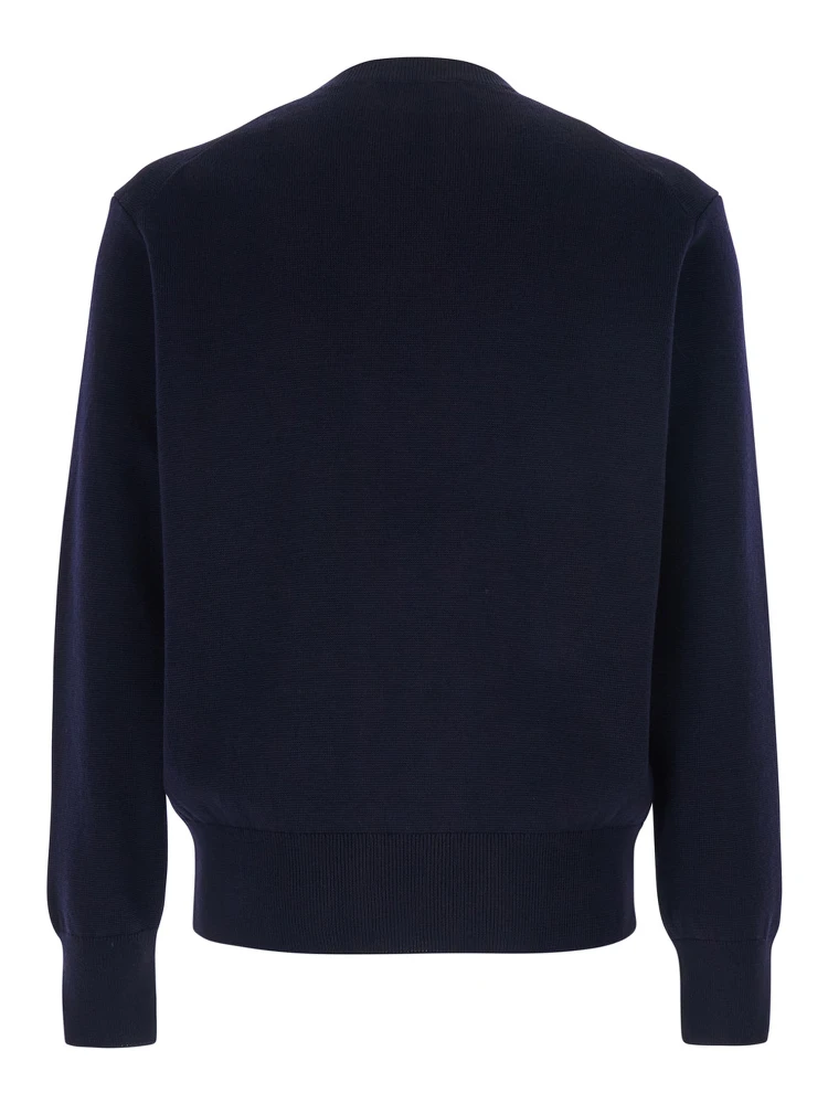 Blue Crewneck Sweater with ADC Embroidery on the Front in Wool Blend Man alternative