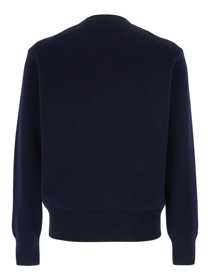 Blue Crewneck Sweater with ADC Embroidery on the Front in Wool Blend Man