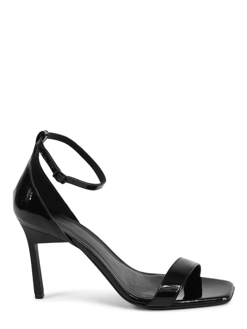 Black Leather Stiletto Heel Sandals