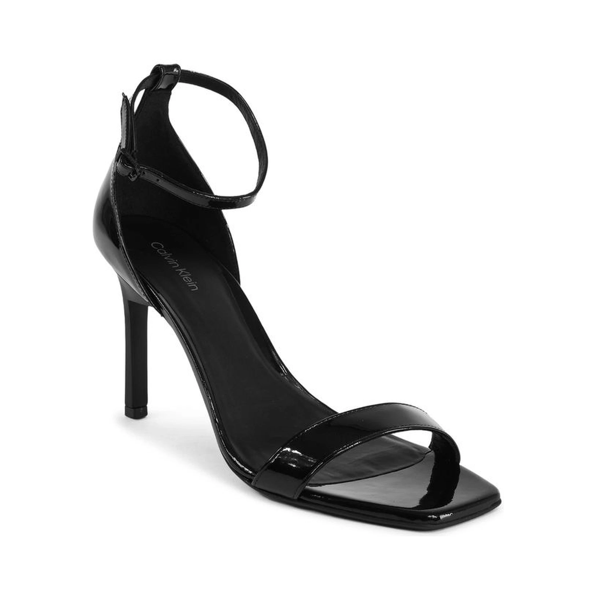 Black Leather Stiletto Heel Sandals