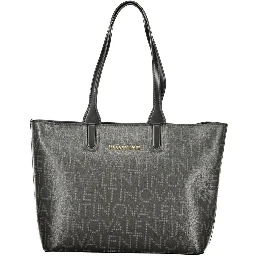 "Black Polyurethane Women Handbag with Internal Pockets"