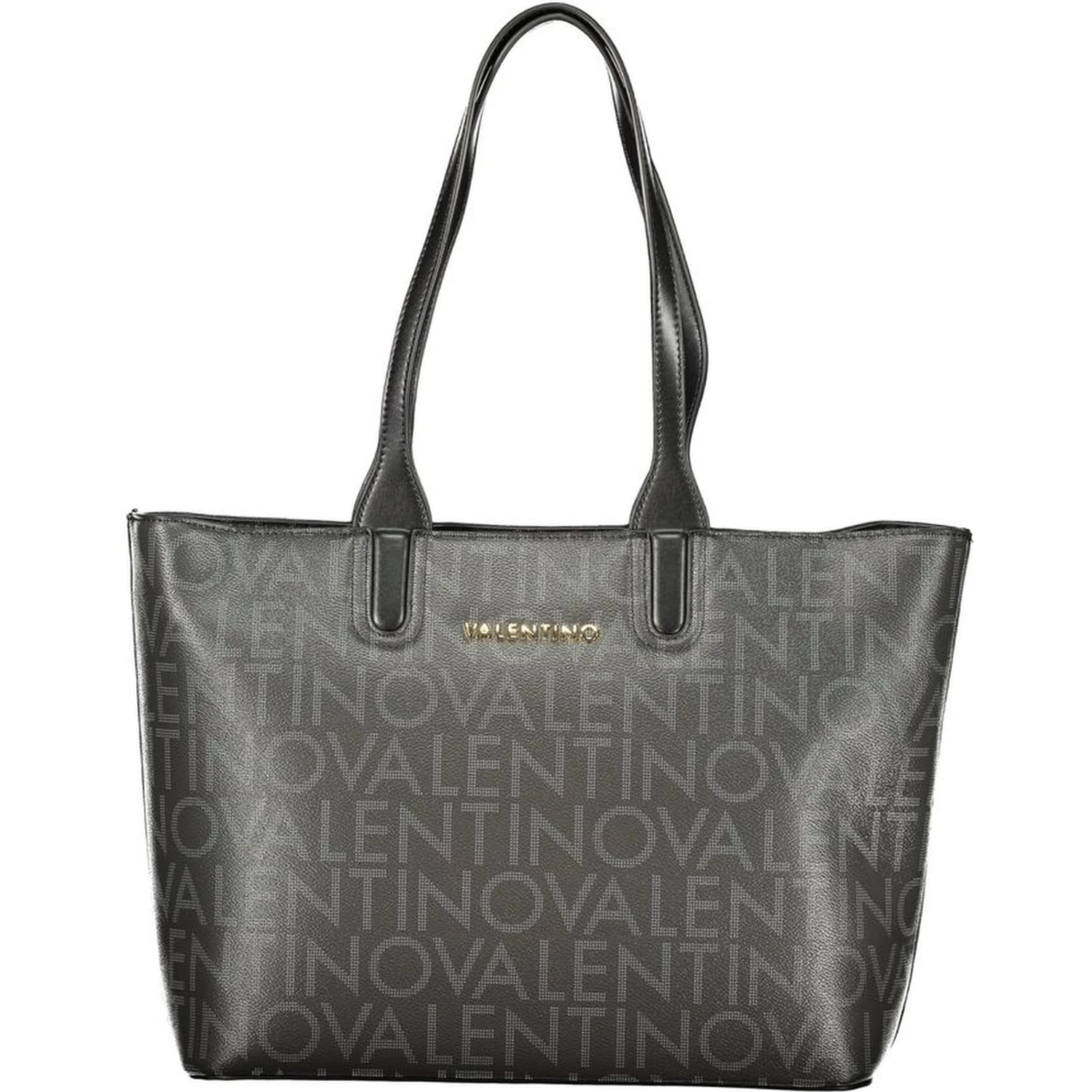 "Black Polyurethane Women Handbag with Internal Pockets"