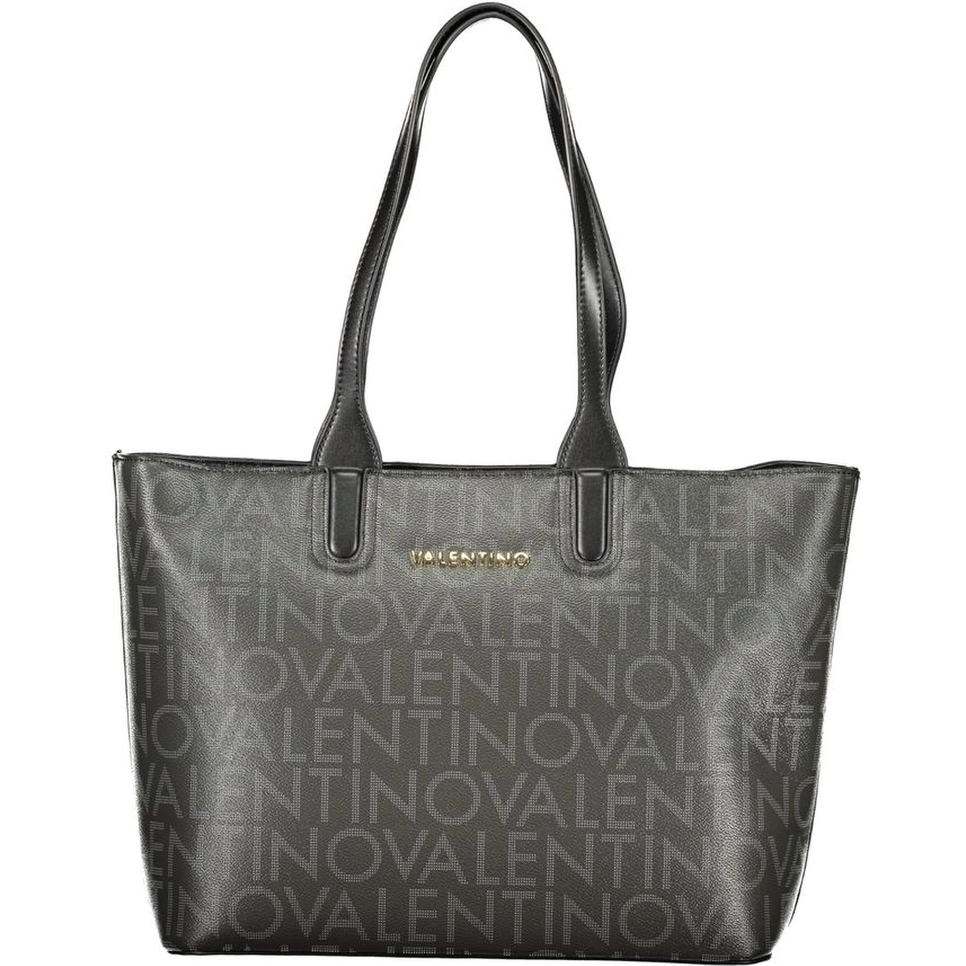 "Black Polyurethane Women Handbag with Internal Pockets"