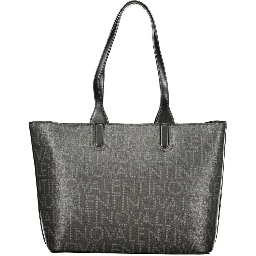 "Black Polyurethane Women Handbag with Internal Pockets"