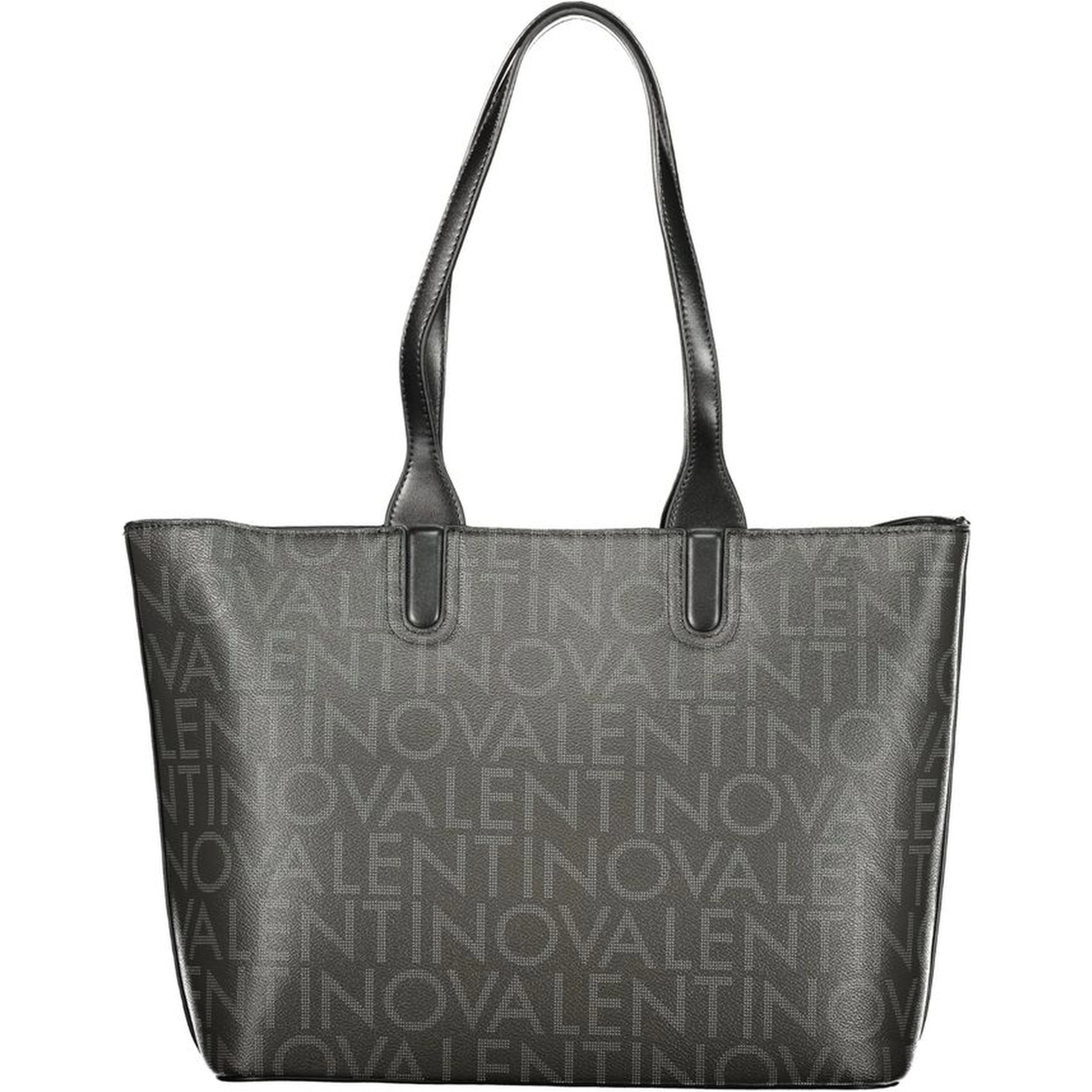 "Black Polyurethane Women Handbag with Internal Pockets"