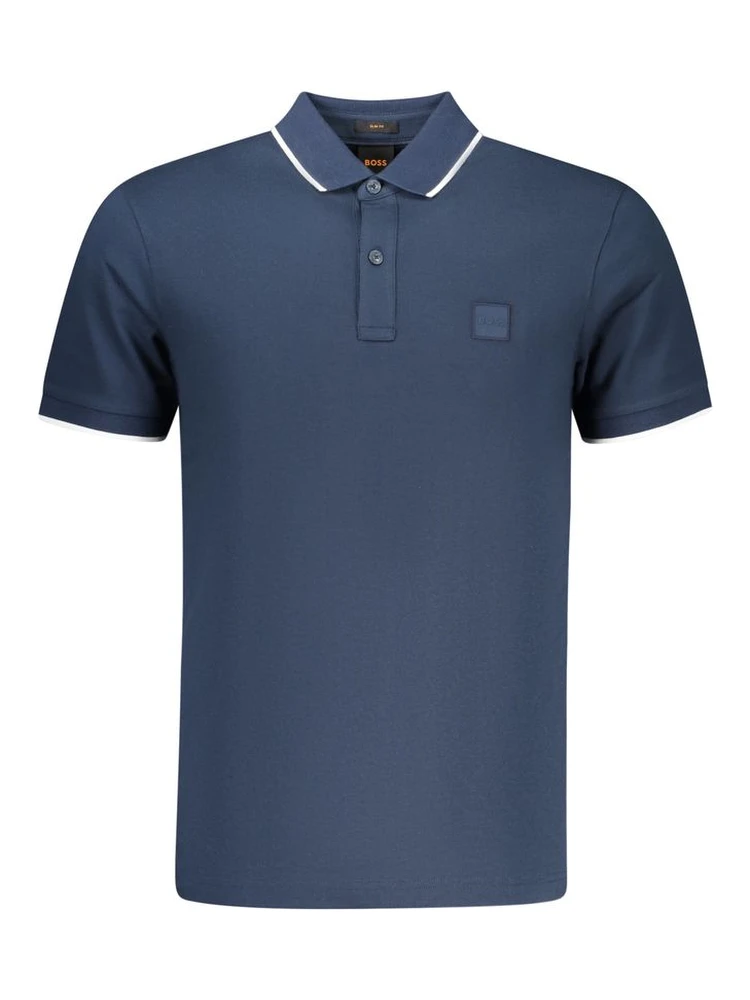 Blue Cotton Men Polo Shirt