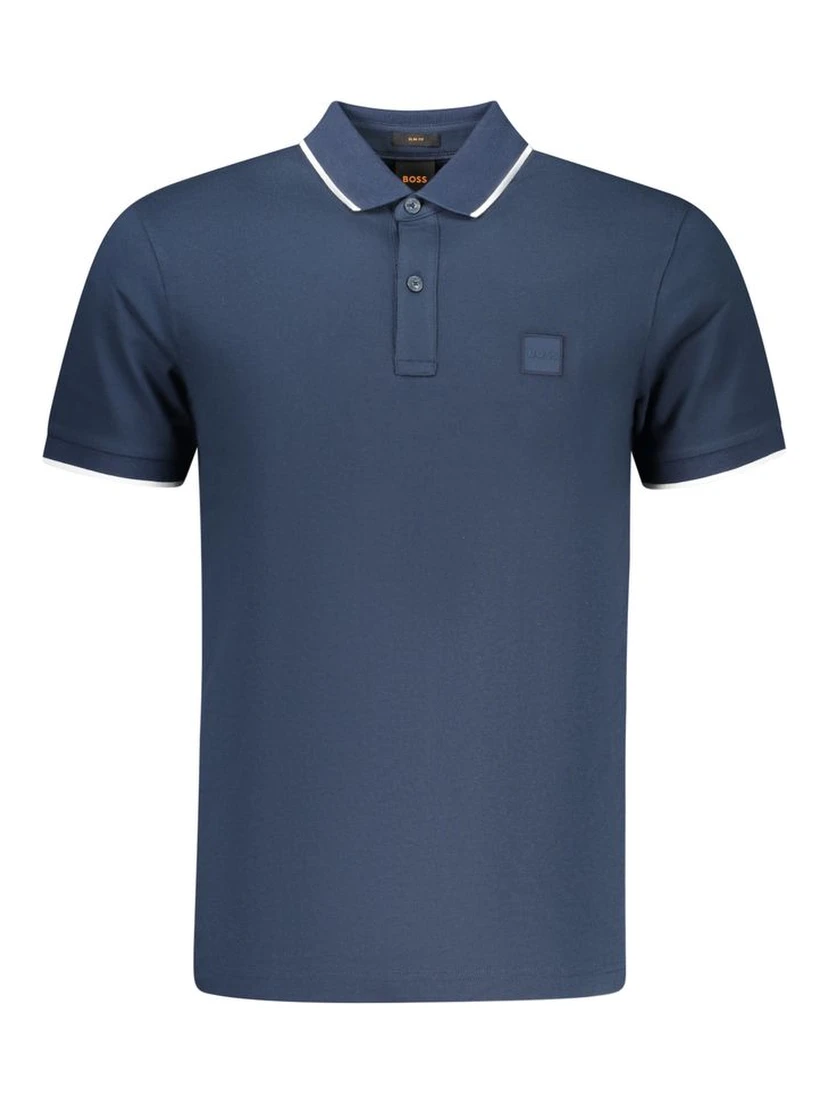 Blue Cotton Men Polo Shirt