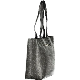 "Black Polyurethane Women Handbag with Internal Pockets"