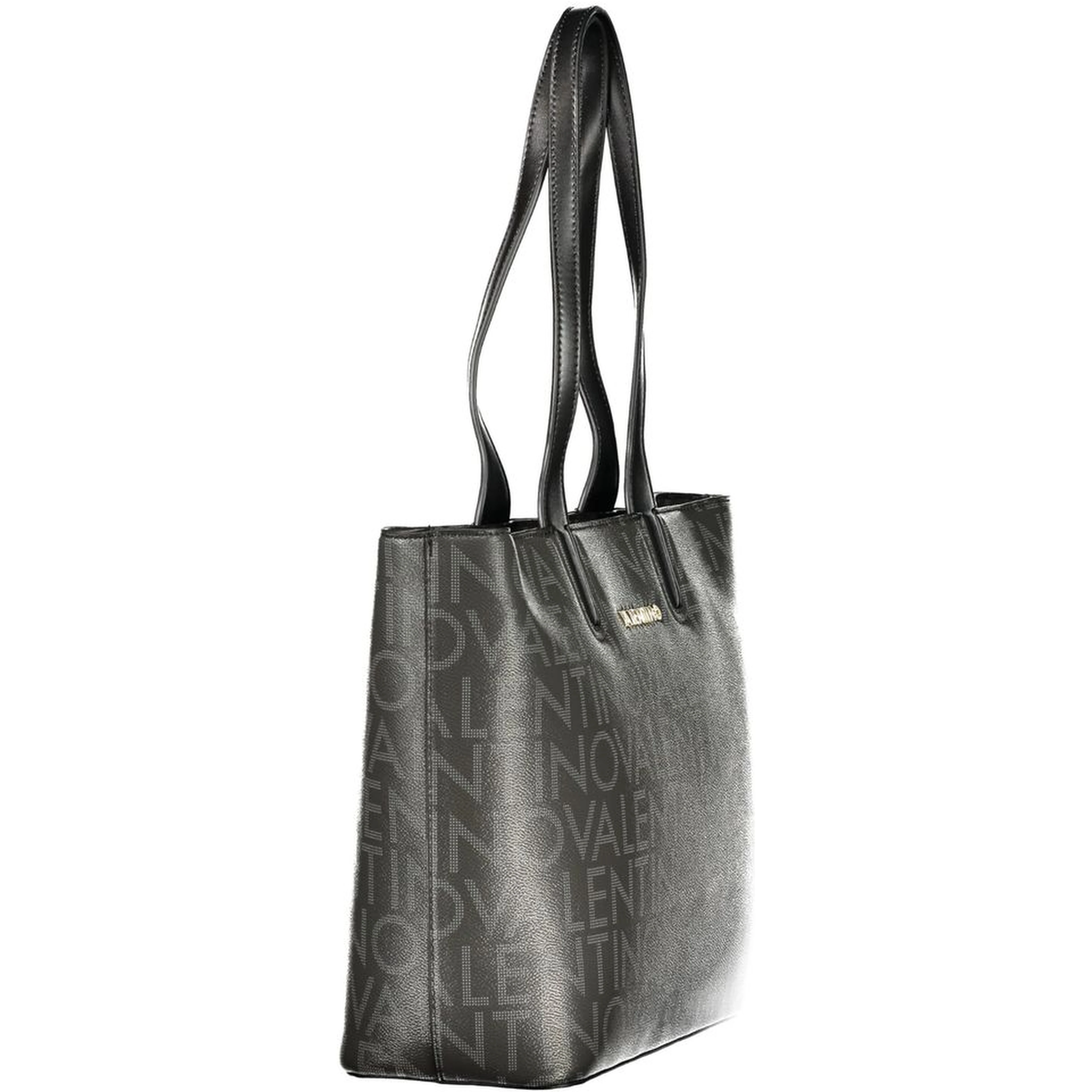 "Black Polyurethane Women Handbag with Internal Pockets"