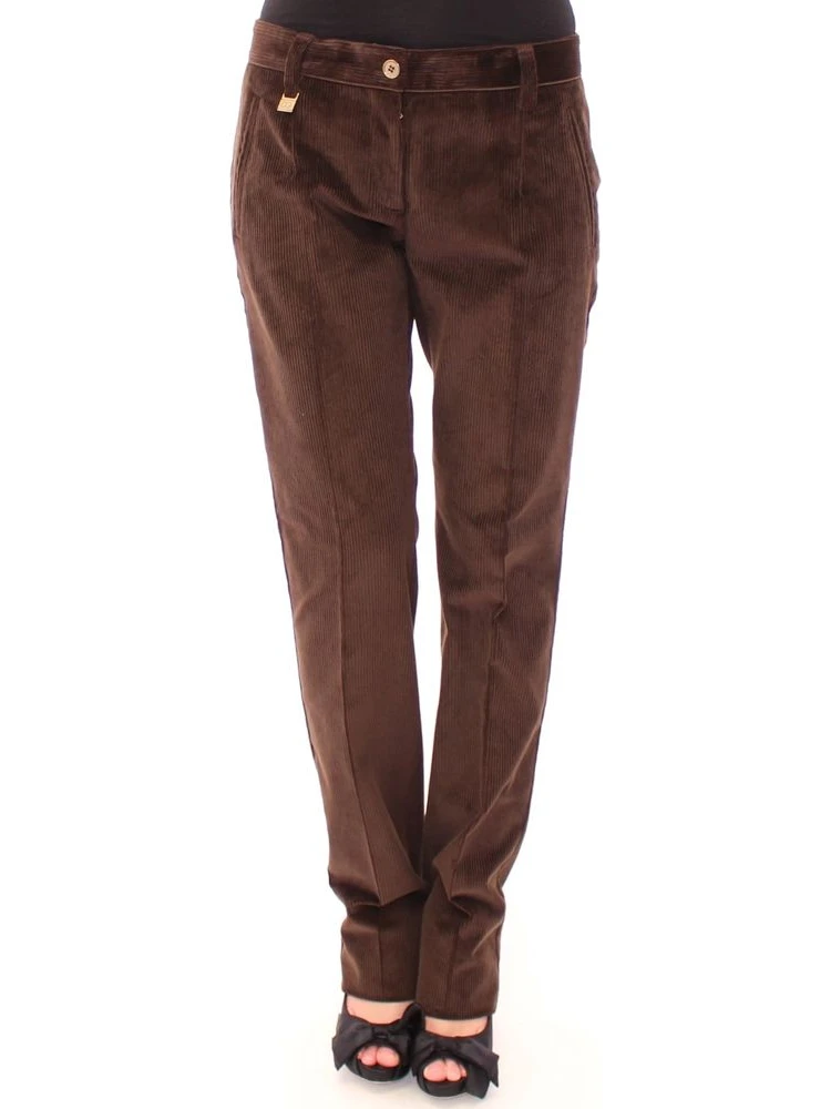 Brown Cotton Casual Pants