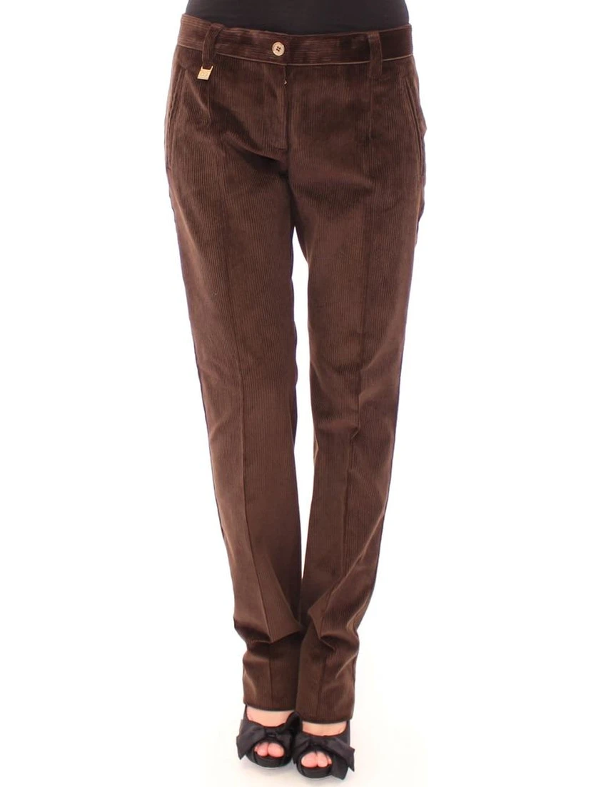 Brown Cotton Casual Pants