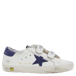 Old School White Low Top Sneakers with Side Star Patch in Leather boy