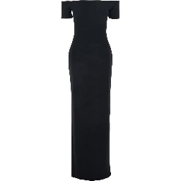 Nile Black Long Dress with Off-the-Shoulder Design and Back Slit in Fabric Woman