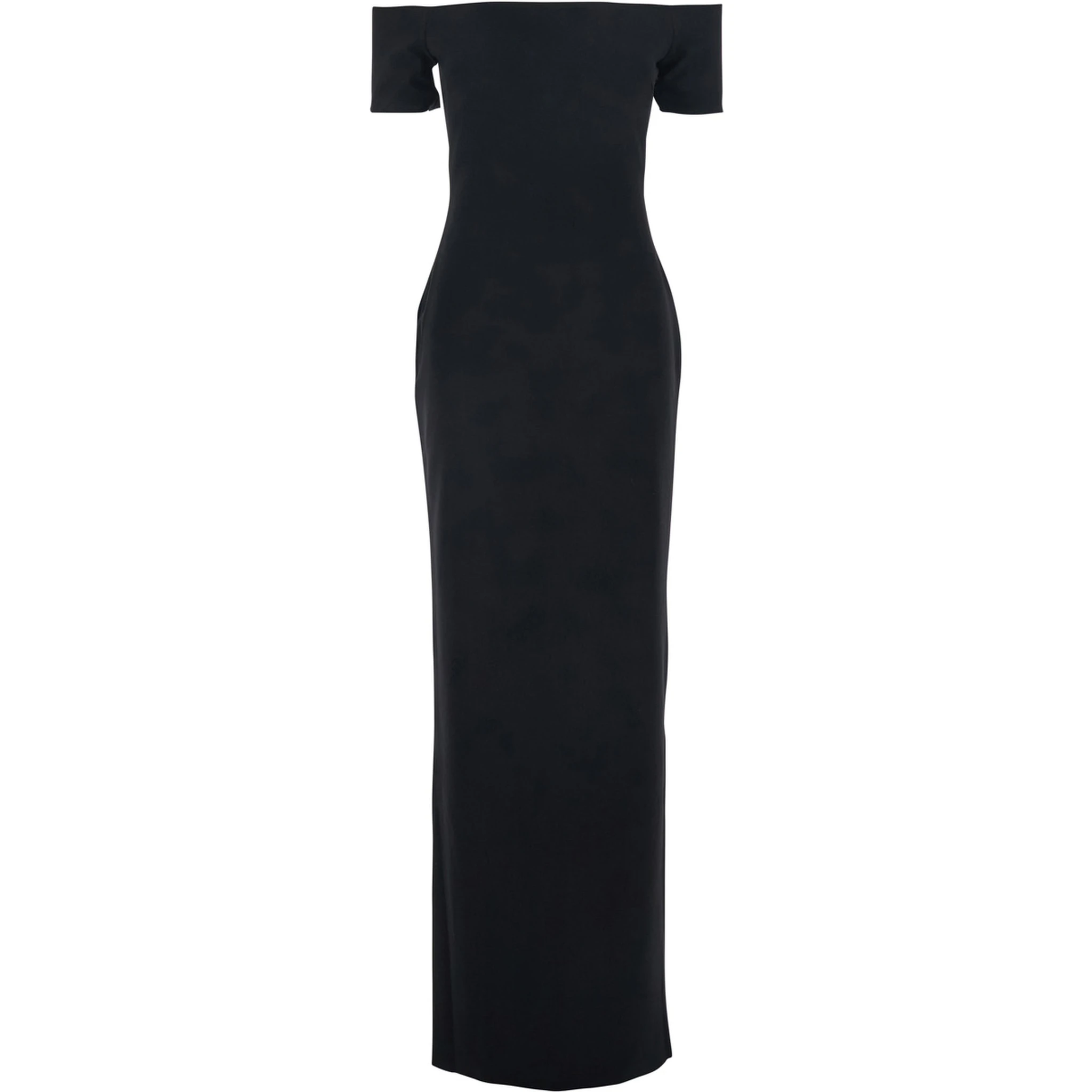 Nile Black Long Dress with Off-the-Shoulder Design and Back Slit in Fabric Woman