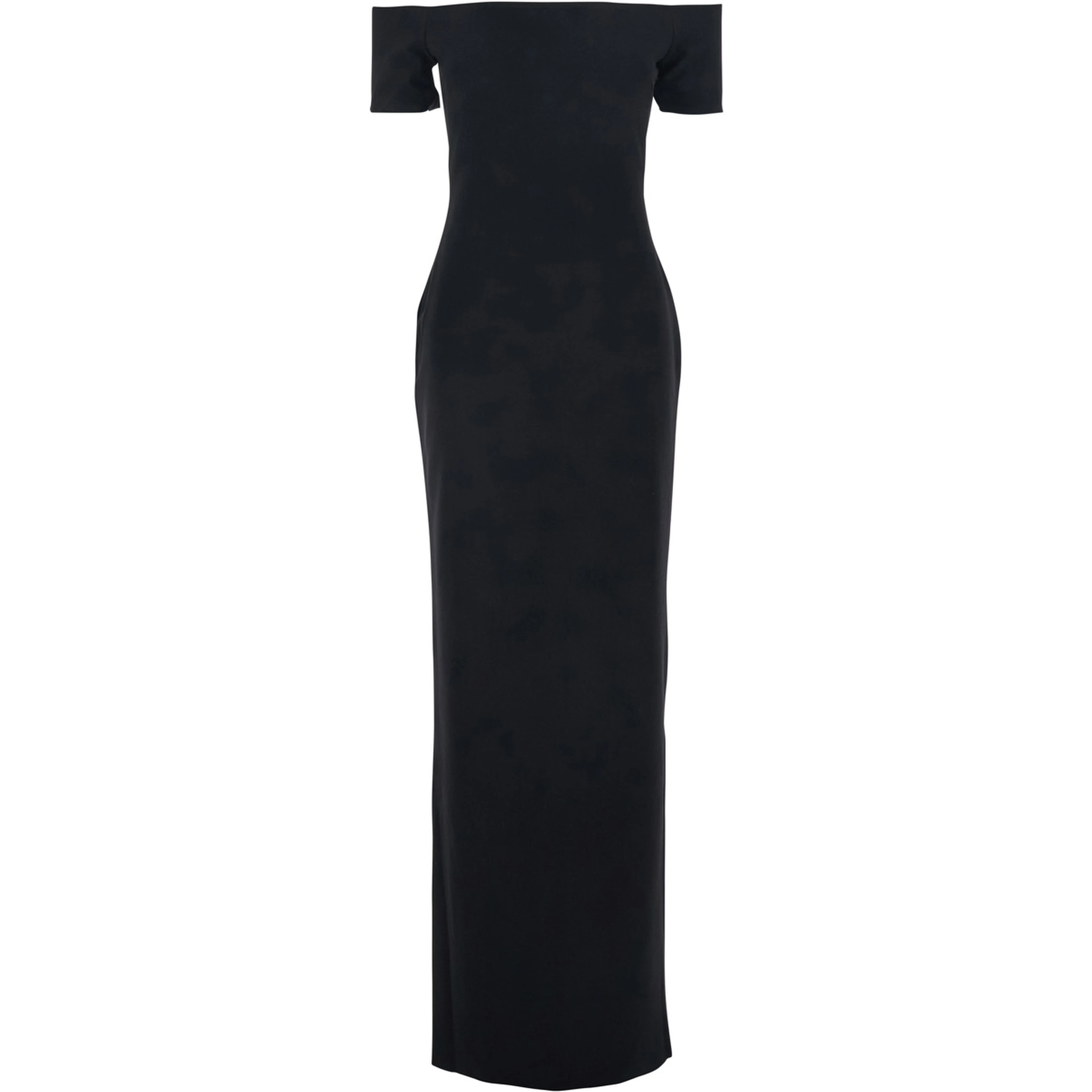 Nile Black Long Dress with Off-the-Shoulder Design and Back Slit in Fabric Woman